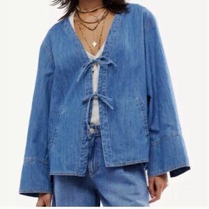 Free People Tie-Front Denim Jacket sz XL